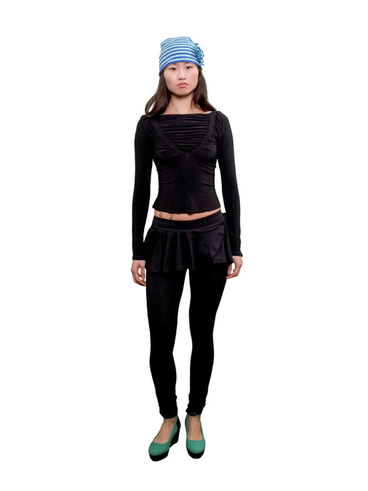 Skirted flute legging in organic cotton - black