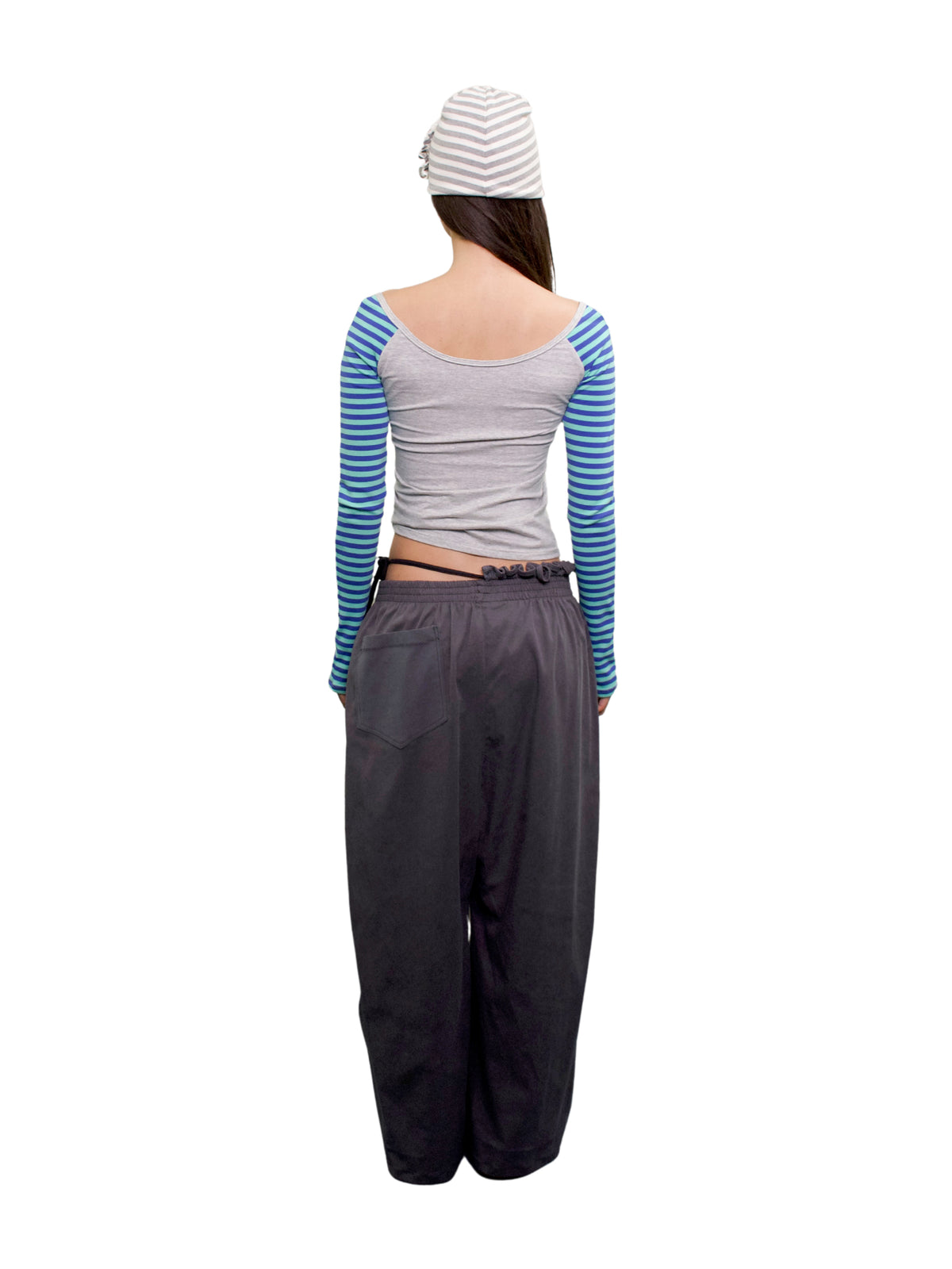 Raglan keyhole long sleeve in organic cotton - grey/blue