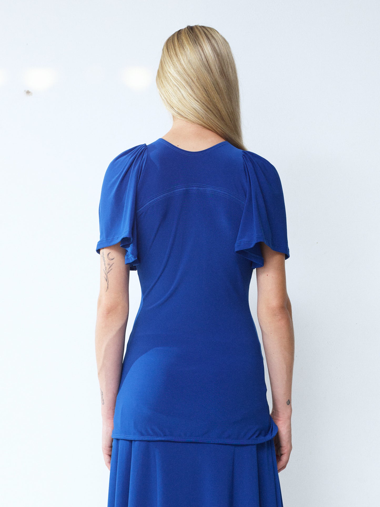 Split shoulder flounce blouse - cobalt blue