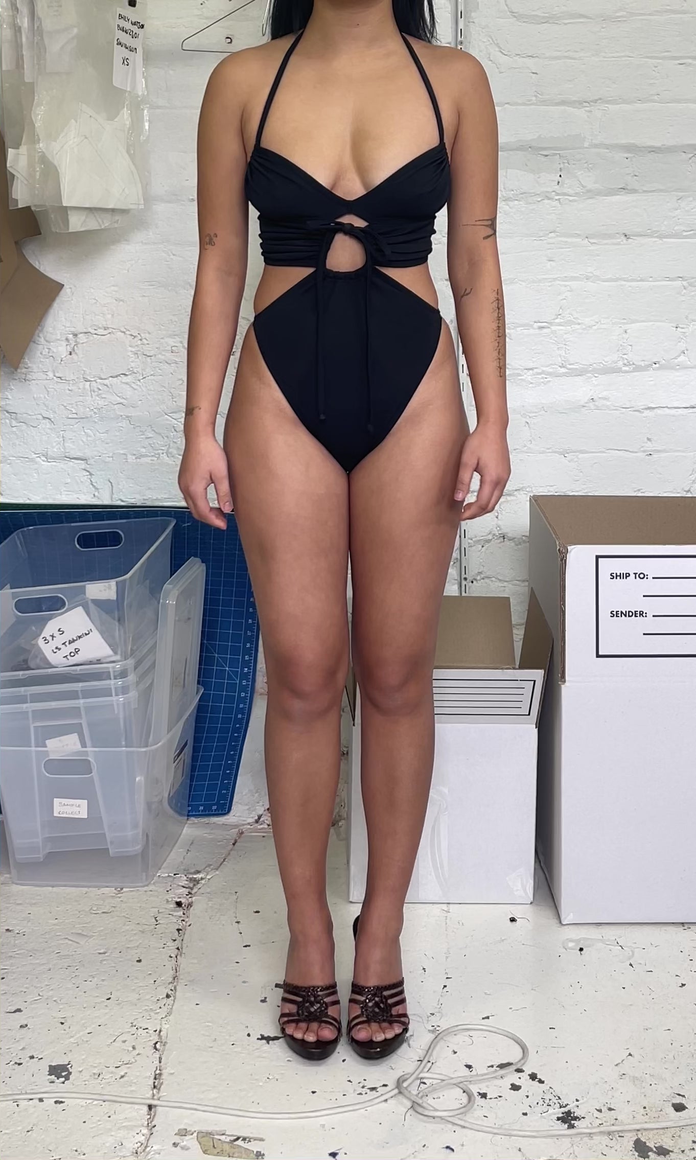 Flourished one piece swimsuit black Emily Watson